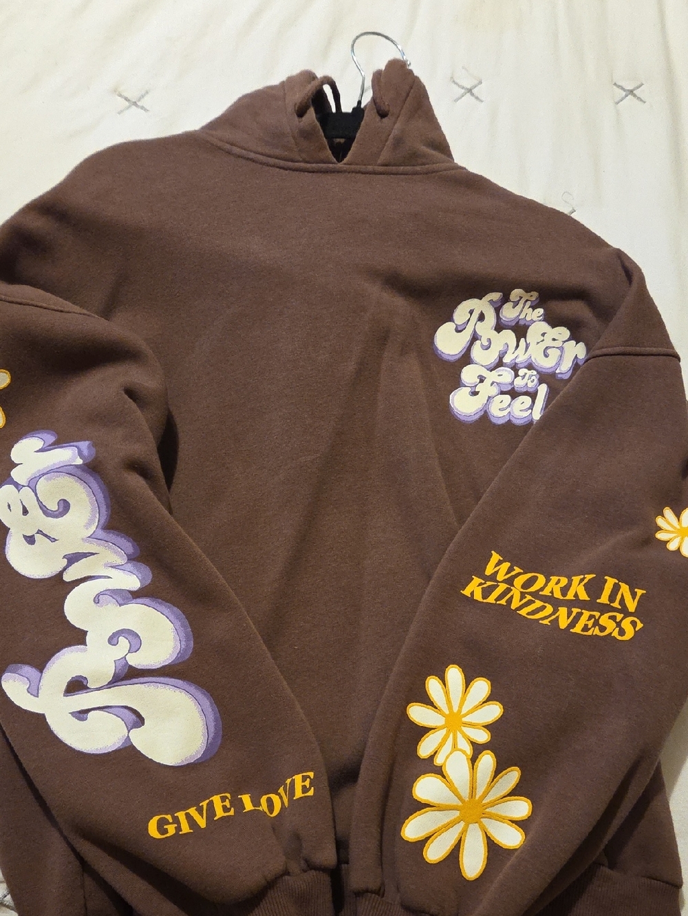 Bershka Brown Fleece-Lined Hoodie with Drawstring